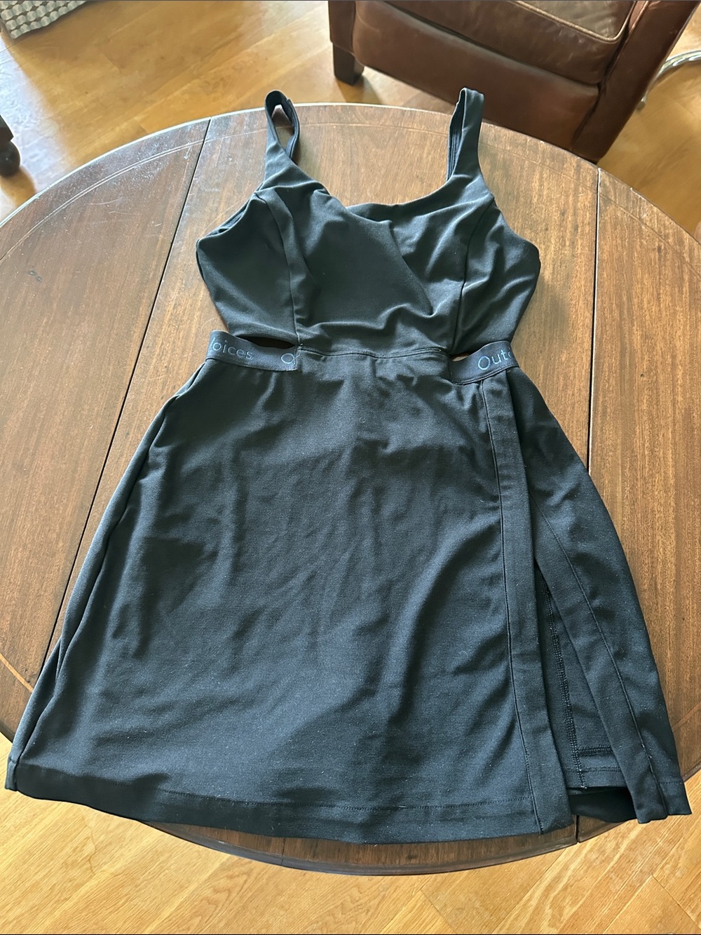 Outdoor Voices size small open back split skirt Black Dress w/shorts underneath